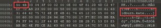 Hex editor showing the beginning on the file [redacted].dade