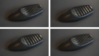 Four images of a black leather motocycle seats in different styles
