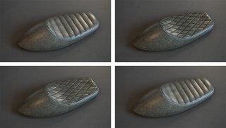 Four images of a gray leather motocycle seats in different styles