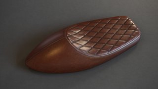 Rendering of a motocycle seat with beautiful brown leather and black thread