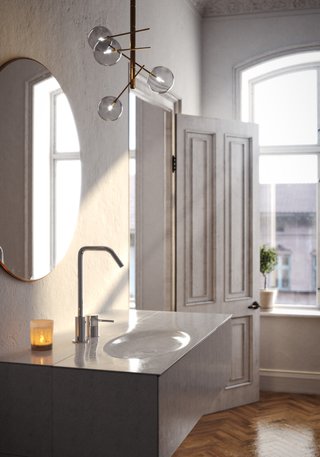 Rendering of a european bathroom in the morning light