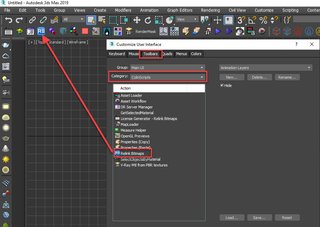 Image of 3dsmax showing how to drag an icon onto a toolbar